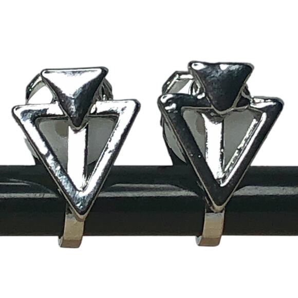 Silver Triangle Clip-On Stud Earrings - Picture 2 of 3